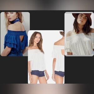 Free People Ivory Ruffled Off-Shoulder Santorini Embroidered Crop Top Cut Out